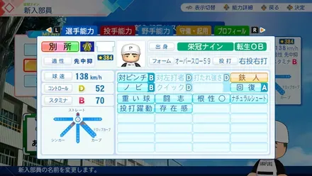 別所昭のステータス