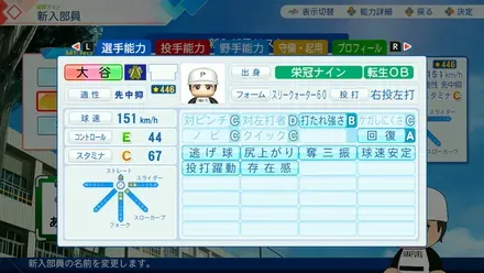 大谷翔平（DLC）のステータス