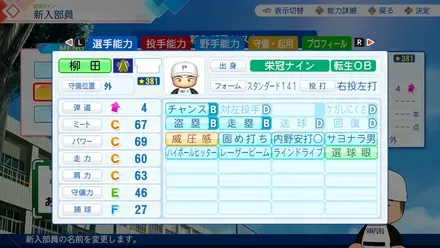 柳田悠岐のステータス