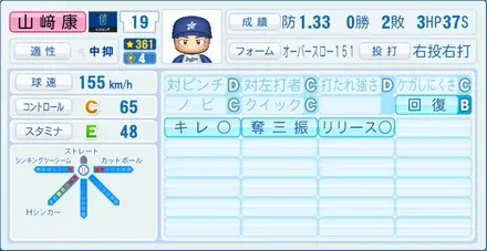 山﨑康晃のステータス画像
