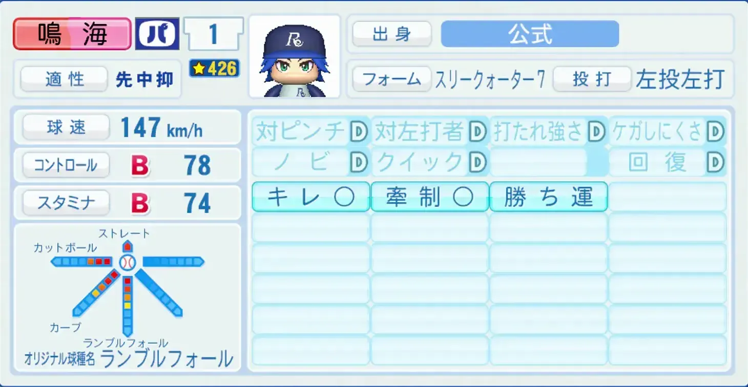 鳴海悠斗のステータス画像