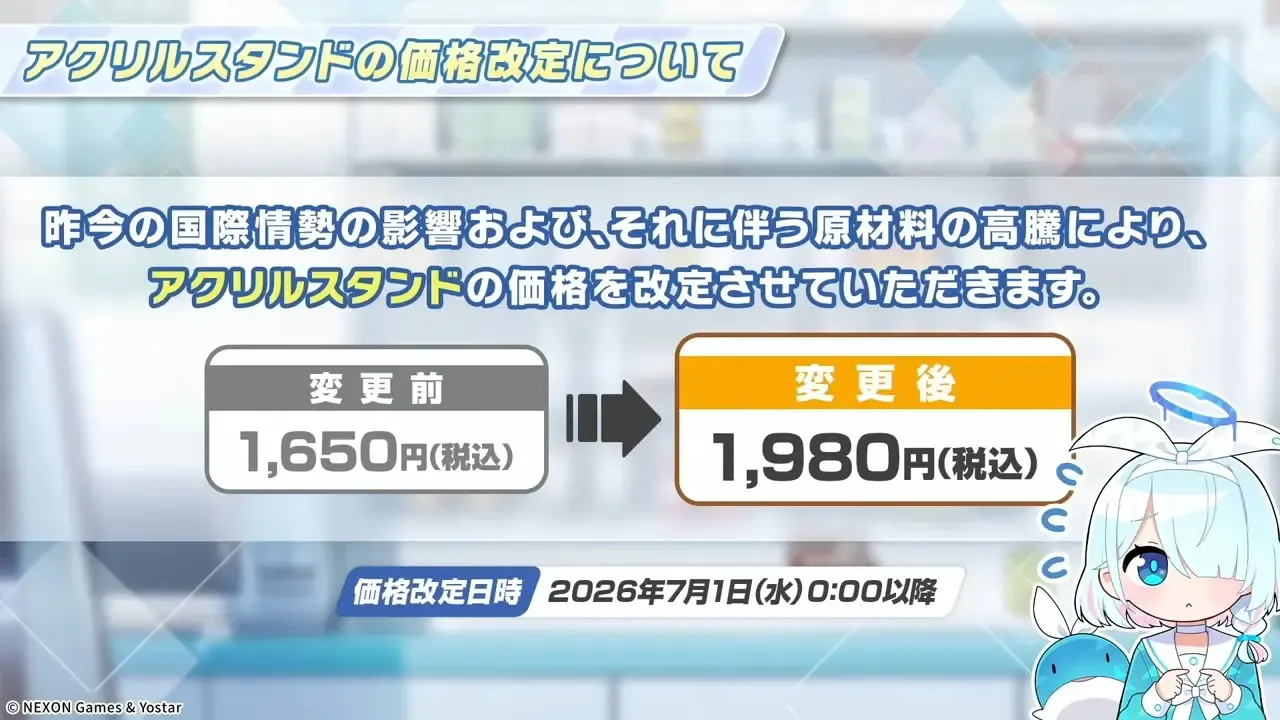 アクリルスタンド価格変更