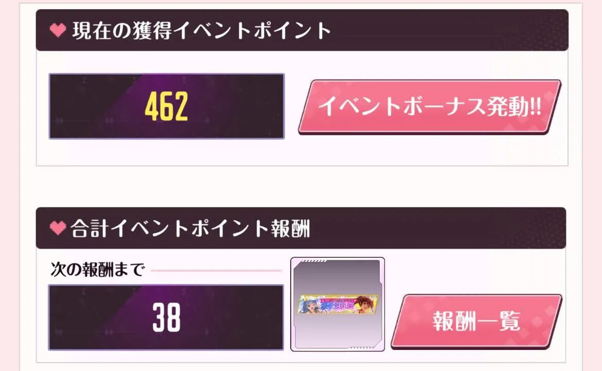 リリース100日記念デートイベントの報酬一覧