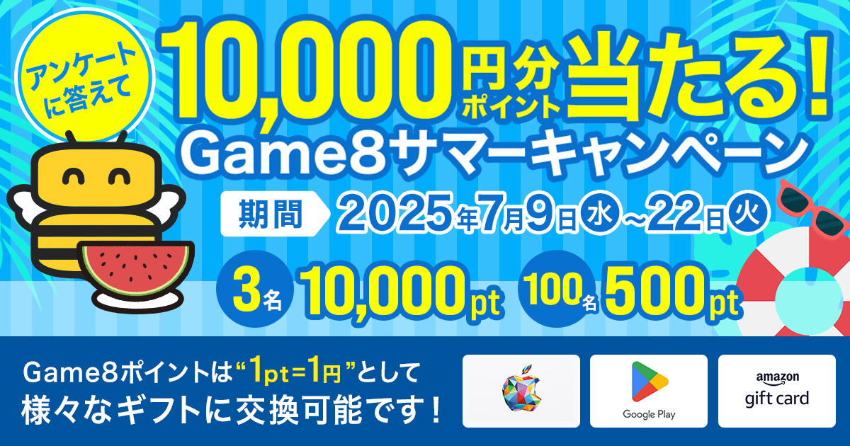 アンケートに答えて10,000円分ポイント当たる！Game8サマーキャンペーン