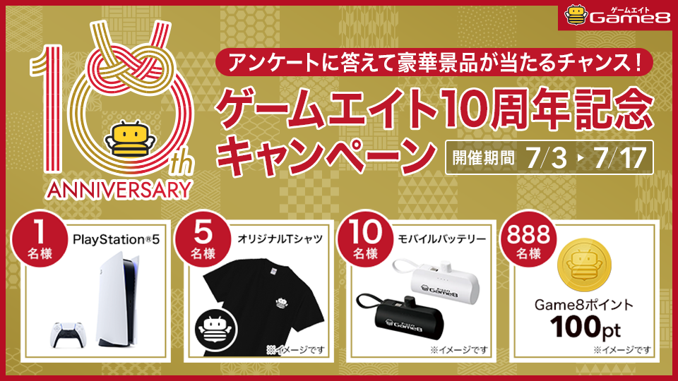 『ゲームエイト10周年記念キャンペーン 』アンケートに答えて「PlayStation®5」他豪華賞品が当たるチャンス！
