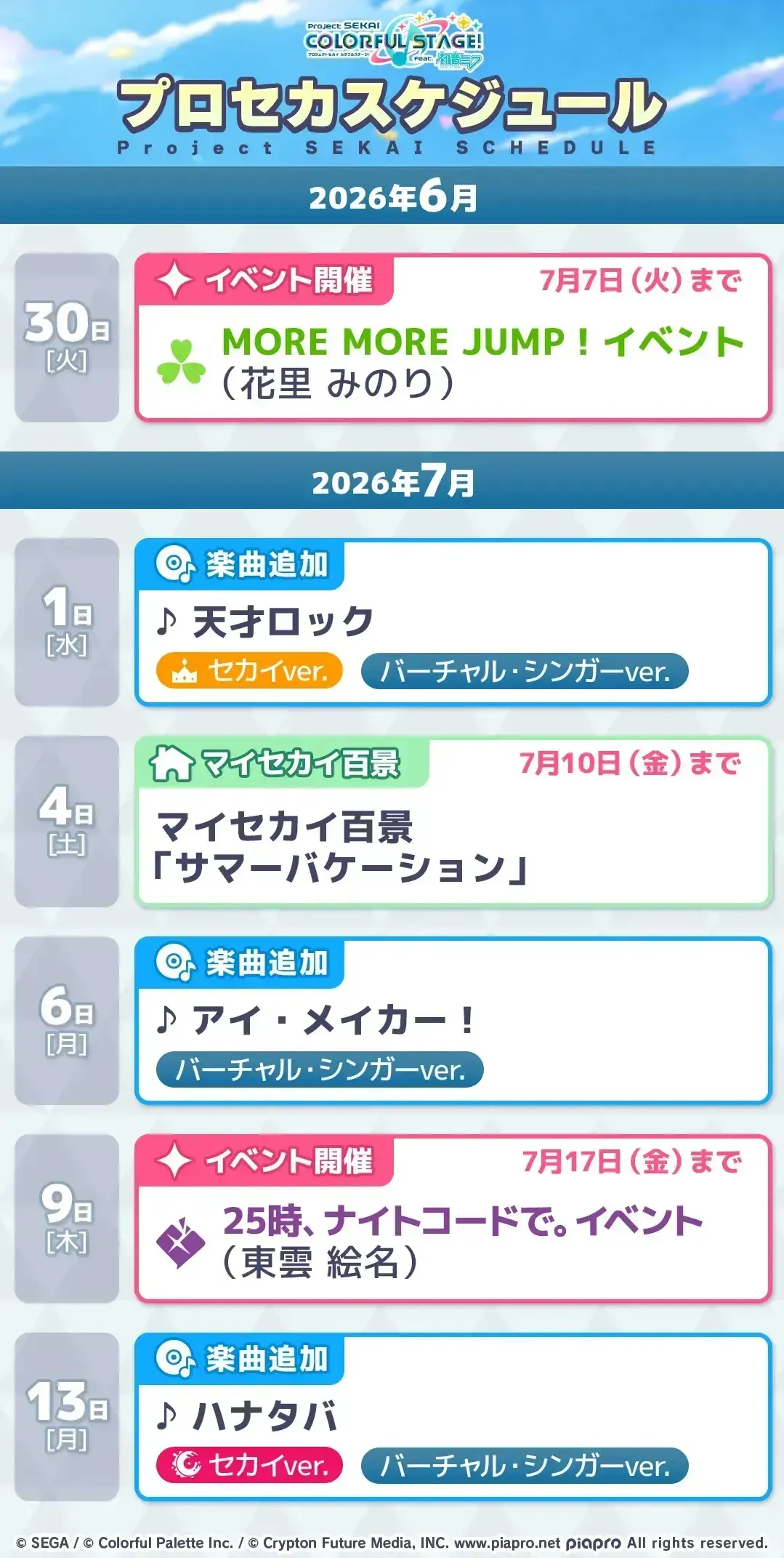プロセカスケジュール7月1