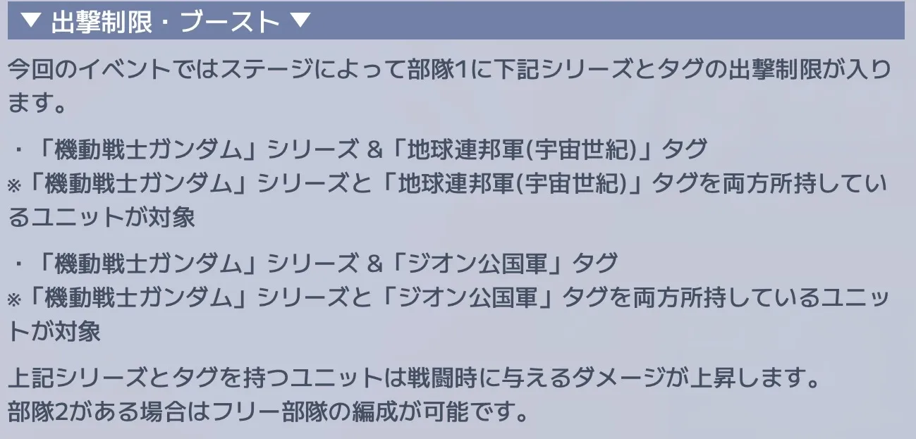 出撃制限・ブースト内容