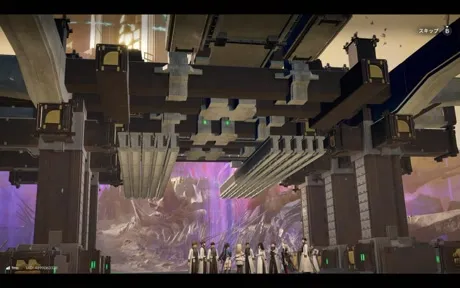 天師たちが集まる建設現場に到着する画面