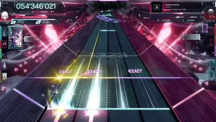 ノーツが流れるプレイ画面