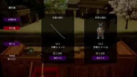 鍛冶屋での装備強化
