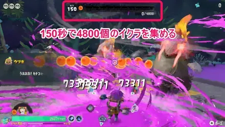 150秒で4800個のイクラを集めるとクリア