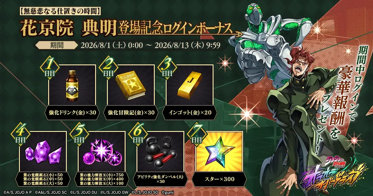 花京院典明登場記念ログインボーナス