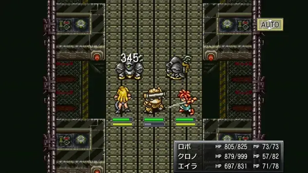 ベルトコンベアで敵と連戦する様子