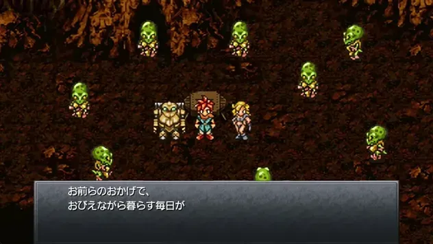 恐竜人に魔物退治を報告する様子
