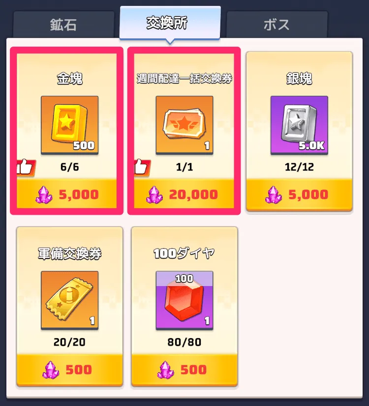 金塊と週間配達一括交換券を最優先で交換する