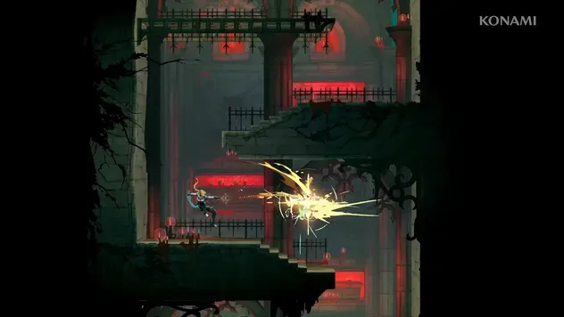 鞭を使ったアクションで探索と戦闘を進める