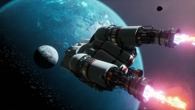 墜落した宇宙船を立て直しながら未知の環境を探索
