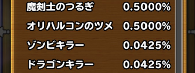 目玉装備の排出確率の画像
