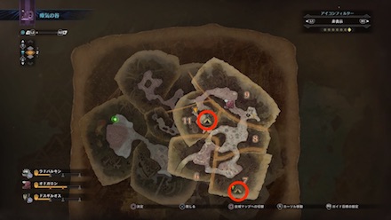 瘴気の谷のキャンプ設営地一覧