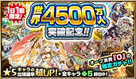 モンスト 世界4500万人突破記念キャンペーン開催 ゲームエイト