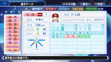 松井裕樹の選手データ画像