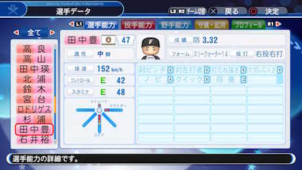 田中豊樹の選手データ画像