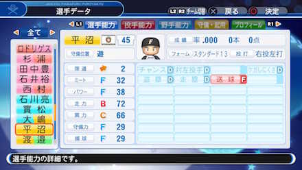 平沼翔太の選手データ画像