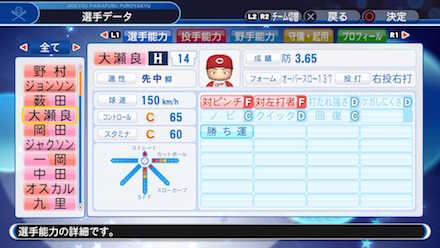 大瀬良大地の選手データ画像