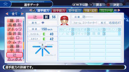 辻空の選手データ画像