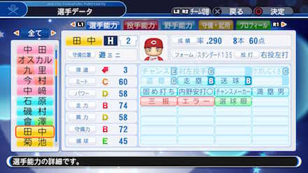 田中広輔の選手データ画像