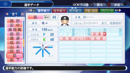 島孝明の選手データ画像