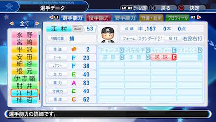 江村直也の選手データ画像