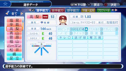 高梨雄平の選手データ画像