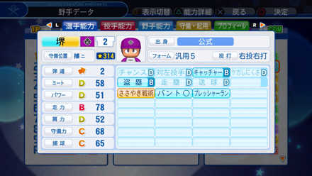 堺住吉の選手能力