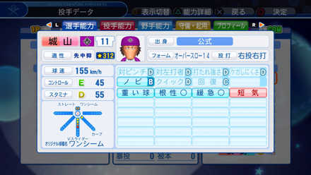城山剣一の選手能力