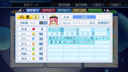 川星ほむらの選手能力