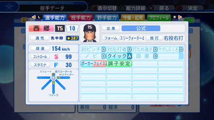 西郷十三の選手能力