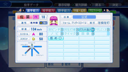 佐菜あゆみの選手能力