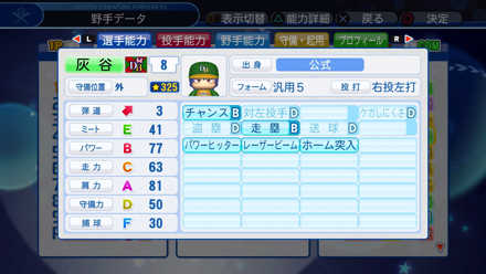 灰谷充の選手能力