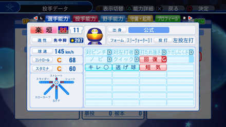 楽垣吾助の選手能力