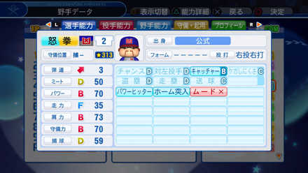 怒拳礼次の選手能力