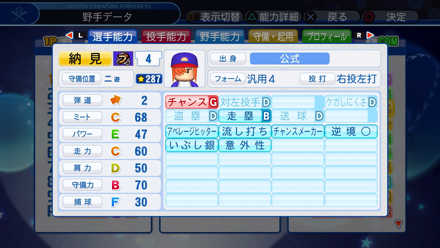 納見新造の選手能力