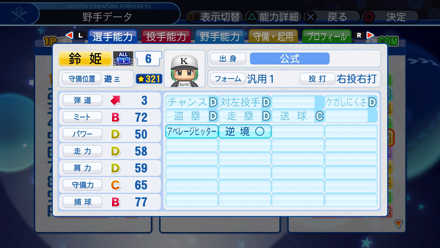 鈴姫健太郎の選手能力