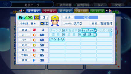 桜ノ宮総司の選手能力