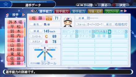 佐藤義則の選手ステータス画像