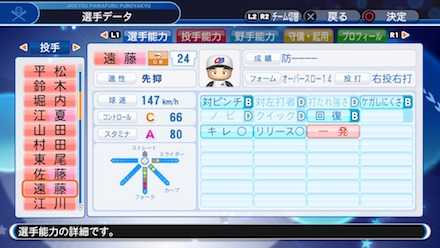 遠藤一彦の選手ステータス画像