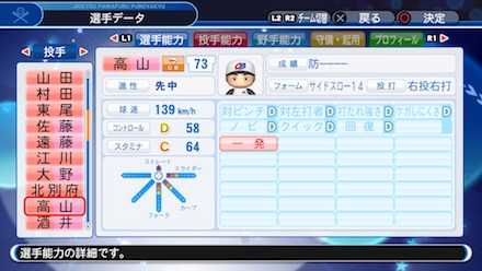 高山郁夫の選手ステータス画像