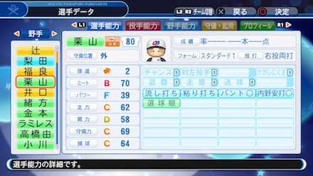 栗山英樹の選手ステータス画像