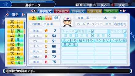 土橋勝征の選手ステータス画像