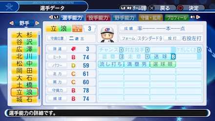 立浪和義の選手ステータス画像